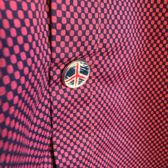 John Lennon Mens Geometric Casual Dress Shirt Fuchsia‎ Small Flip Cuffs Preppy - Picture 5 of 16